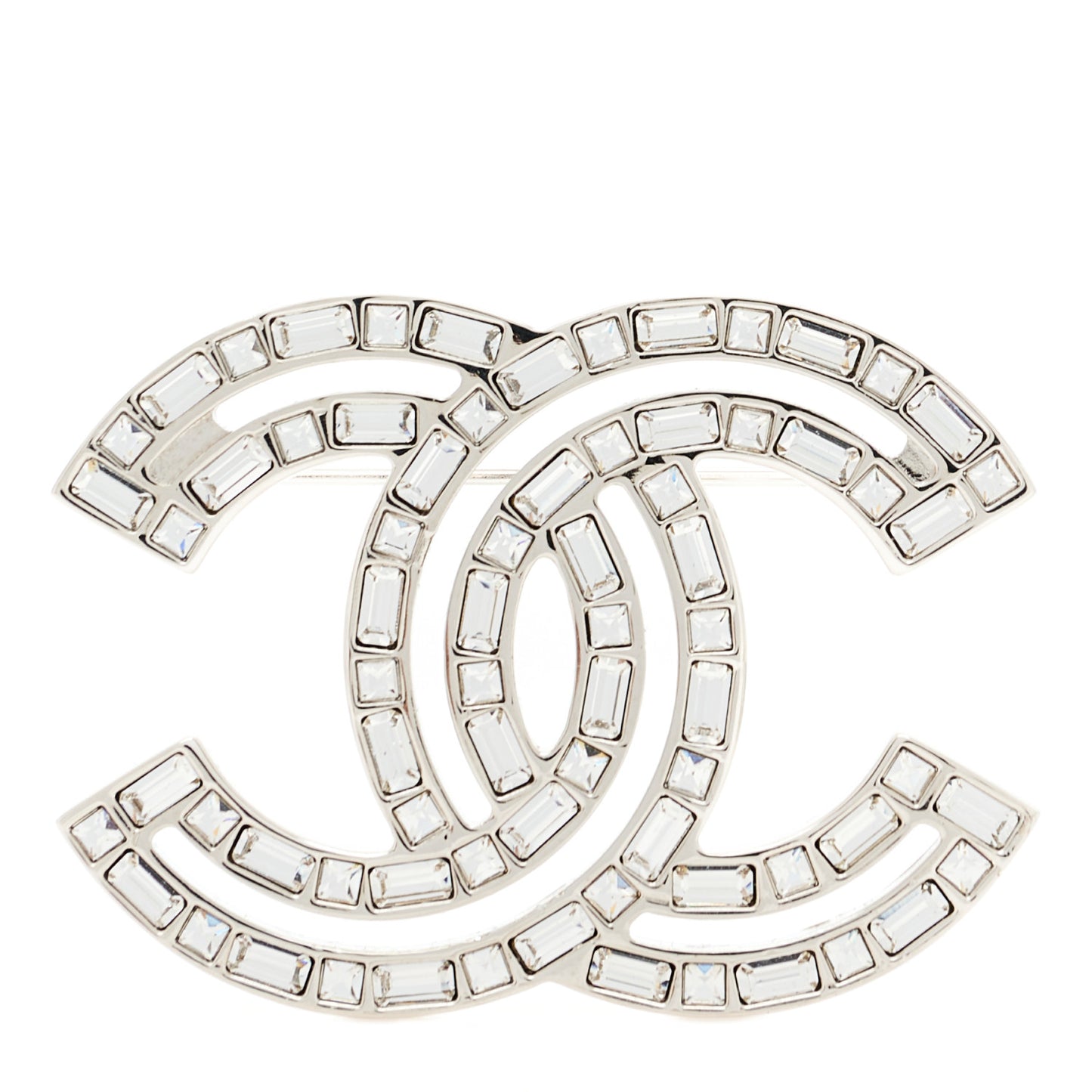 Baguette Crystal CC Brooch Silver