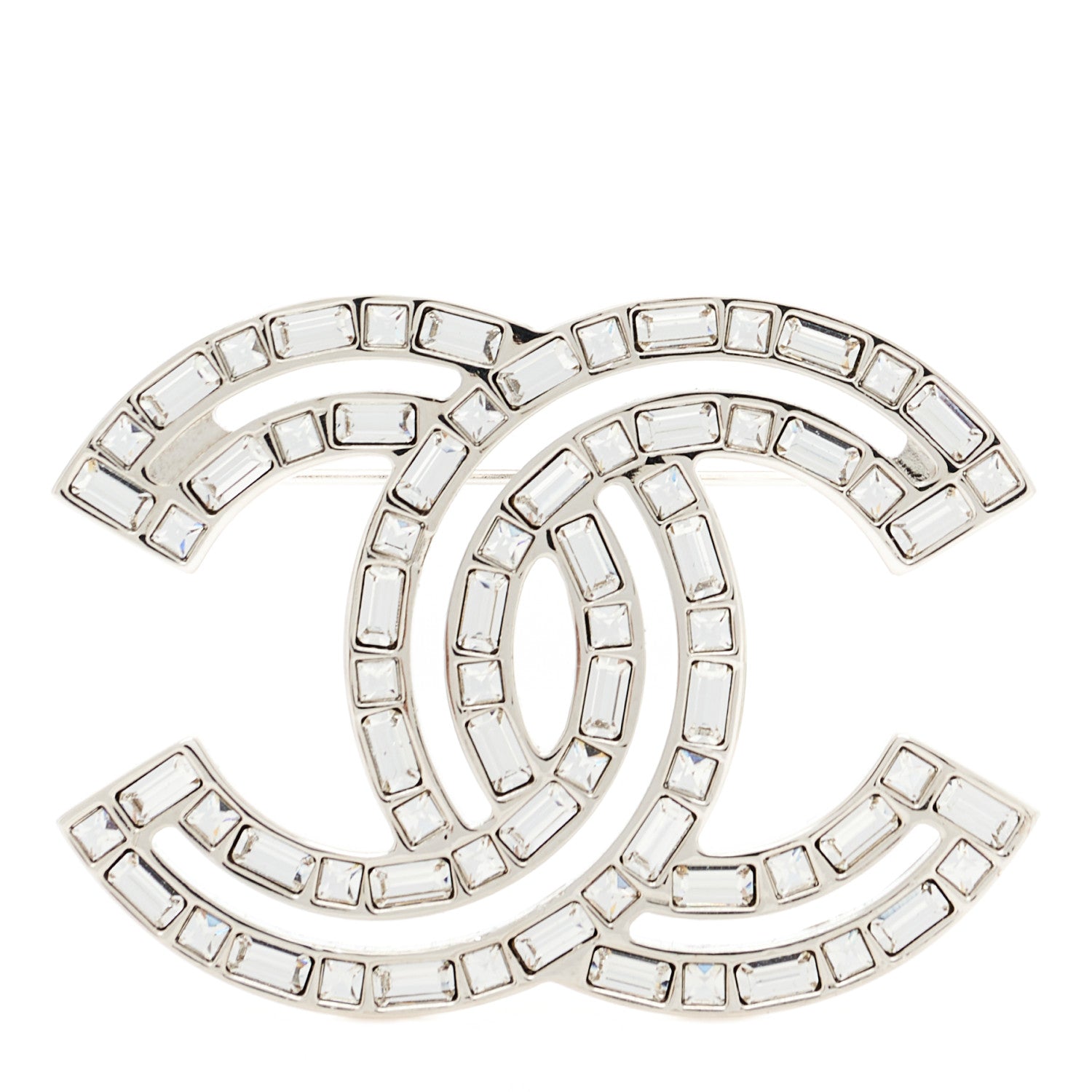 Chanel Baguette Crystal CC Brooch Silver 1 of 5
