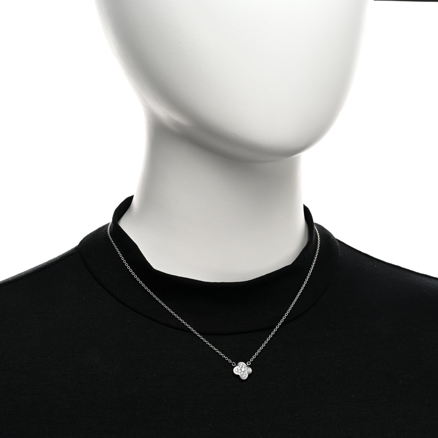 18K White Gold Diamond Pure Alhambra Pendant Necklace