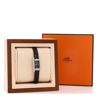 Hermes Stainless Steel Alligator Diamond 17mm Nantucket Serti Joaillier Quartz Watch Noir 2 of 5