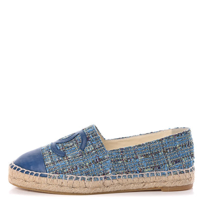 Chanel Tweed Lambskin CC Espadrilles 38 Blue Green 1 of 9