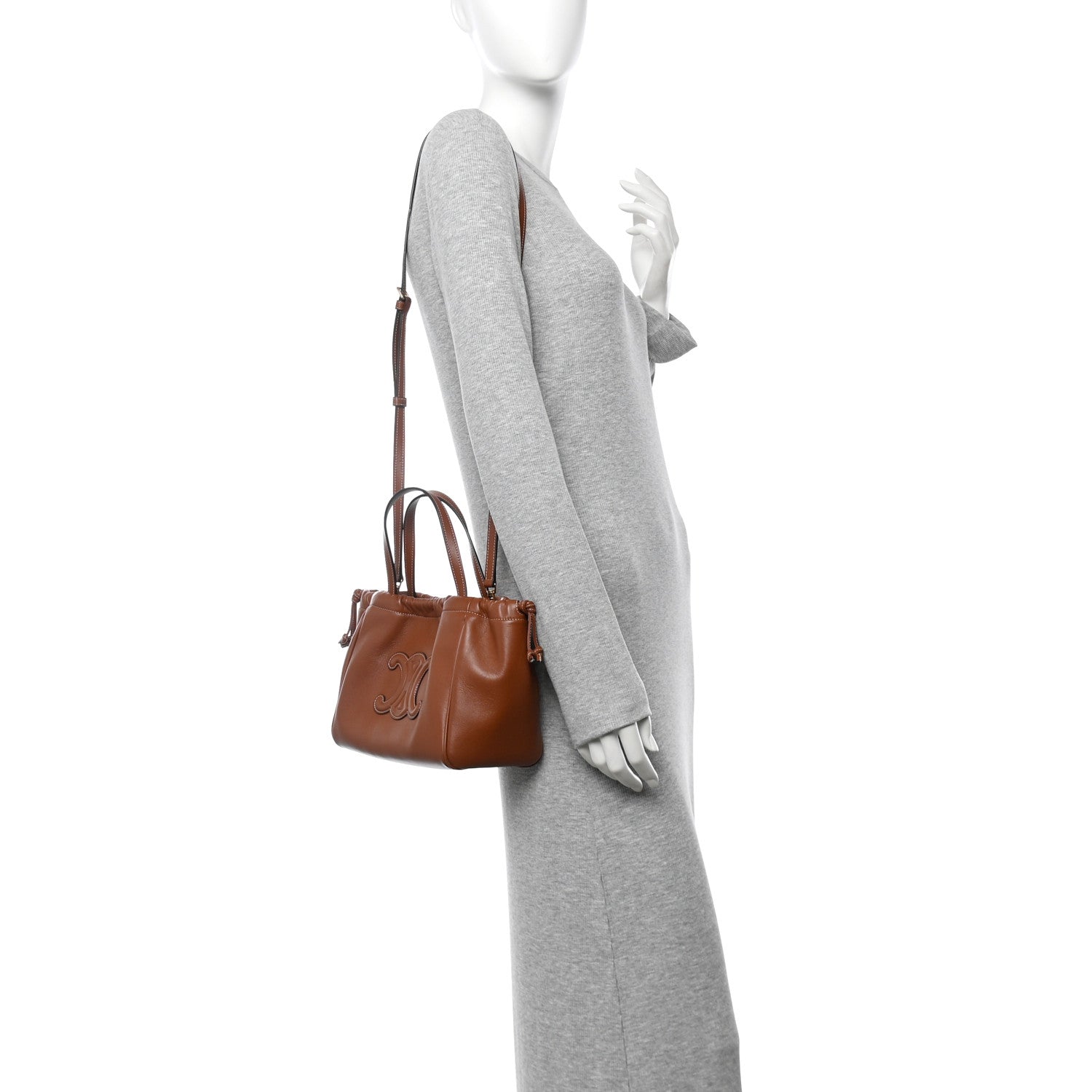 Celine Smooth Calfskin Cuir Small Triomphe Cabas Drawstring Tan 2 of 9
