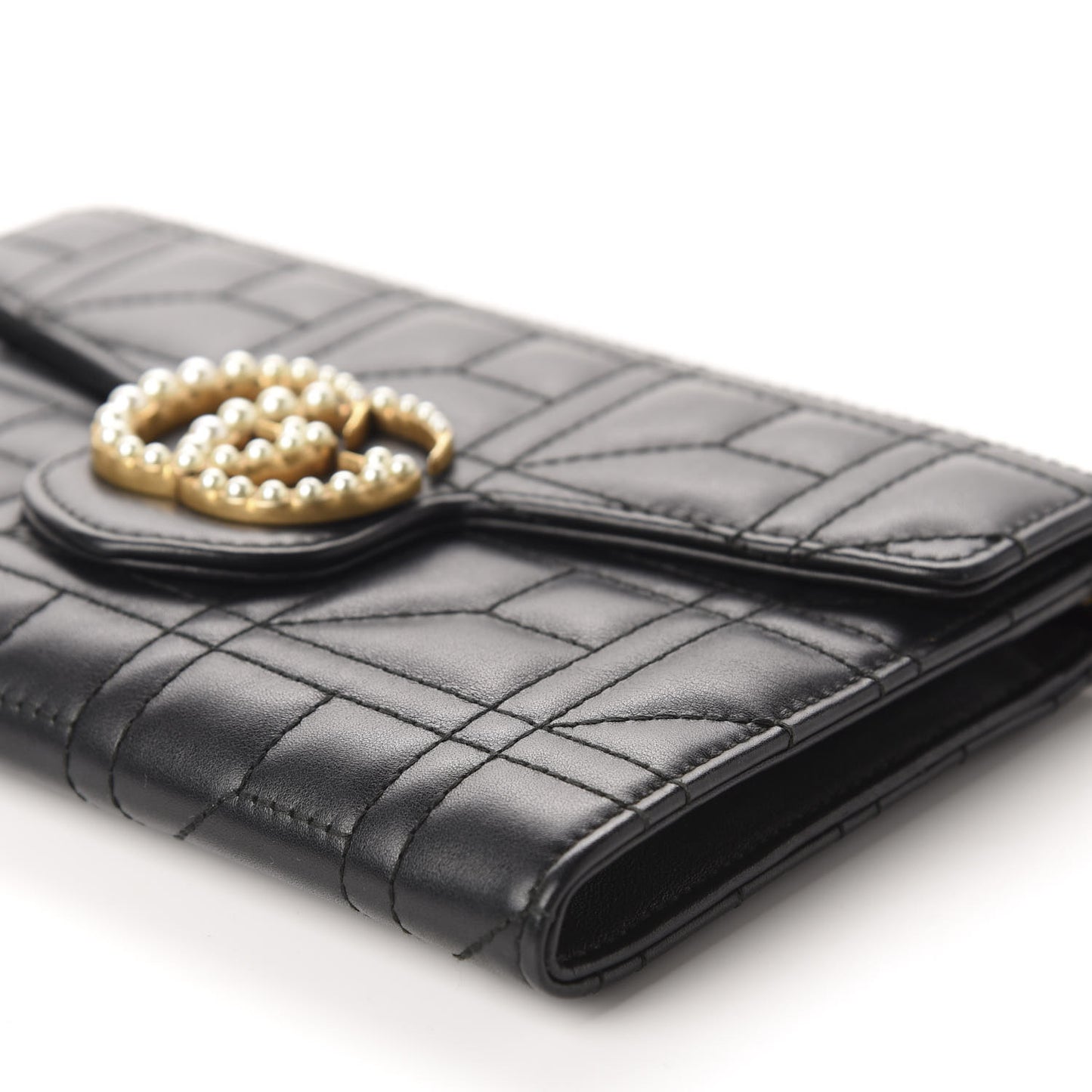 Calfskin Matelasse Mini Pearly GG Marmont Chain Wallet Black