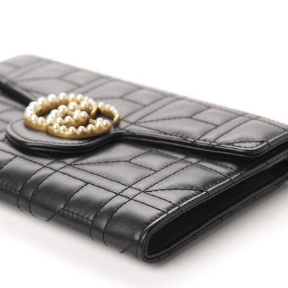 Gucci Calfskin Matelasse Mini Pearly GG Marmont Chain Wallet Black 7 of 11