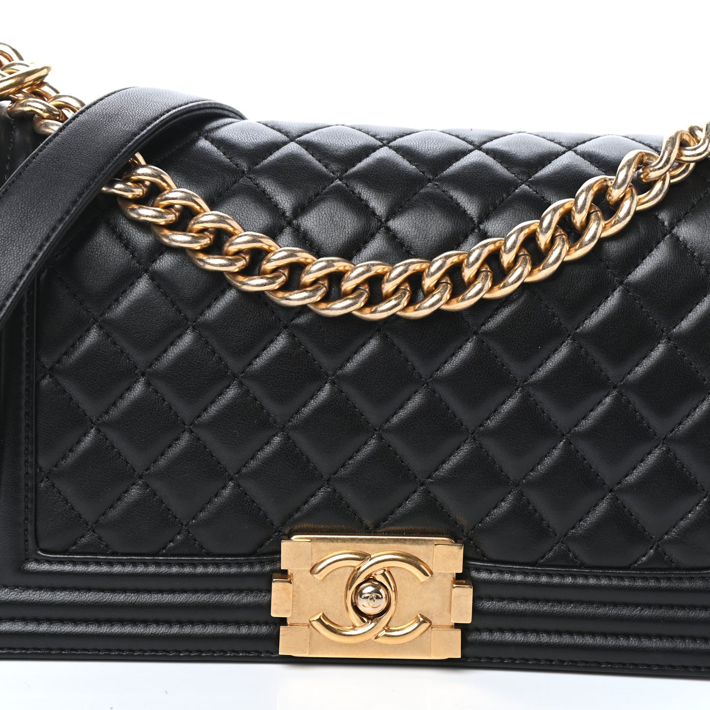 Lambskin Quilted Medium Boy Flap Black