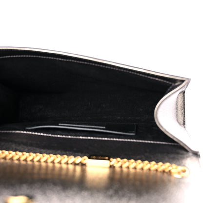 Saint Laurent Metallic Grain De Poudre Medium Classic Monogram Kate Satchel Grey 5 of 10