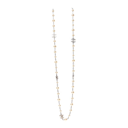 Chanel Graduated Pearl Crystal CC Long Necklace Silver 3 of 5