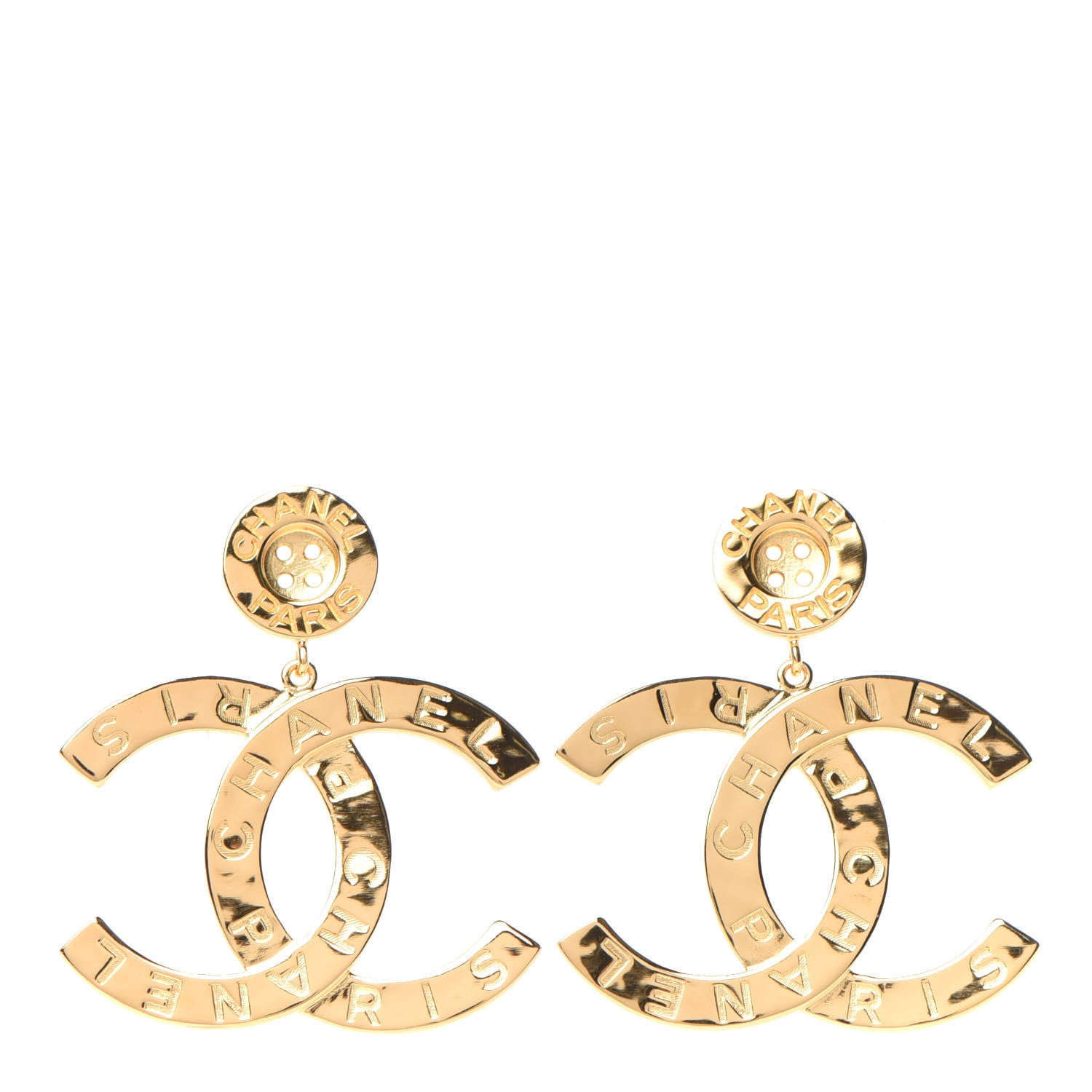Chanel Metal Large Paris Button Earrings Gold 1 of 4