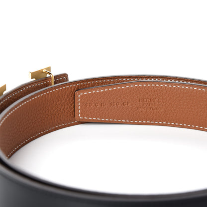 Hermes Box Togo 32mm Guilloche H Belt 90 Black Gold 4 of 8