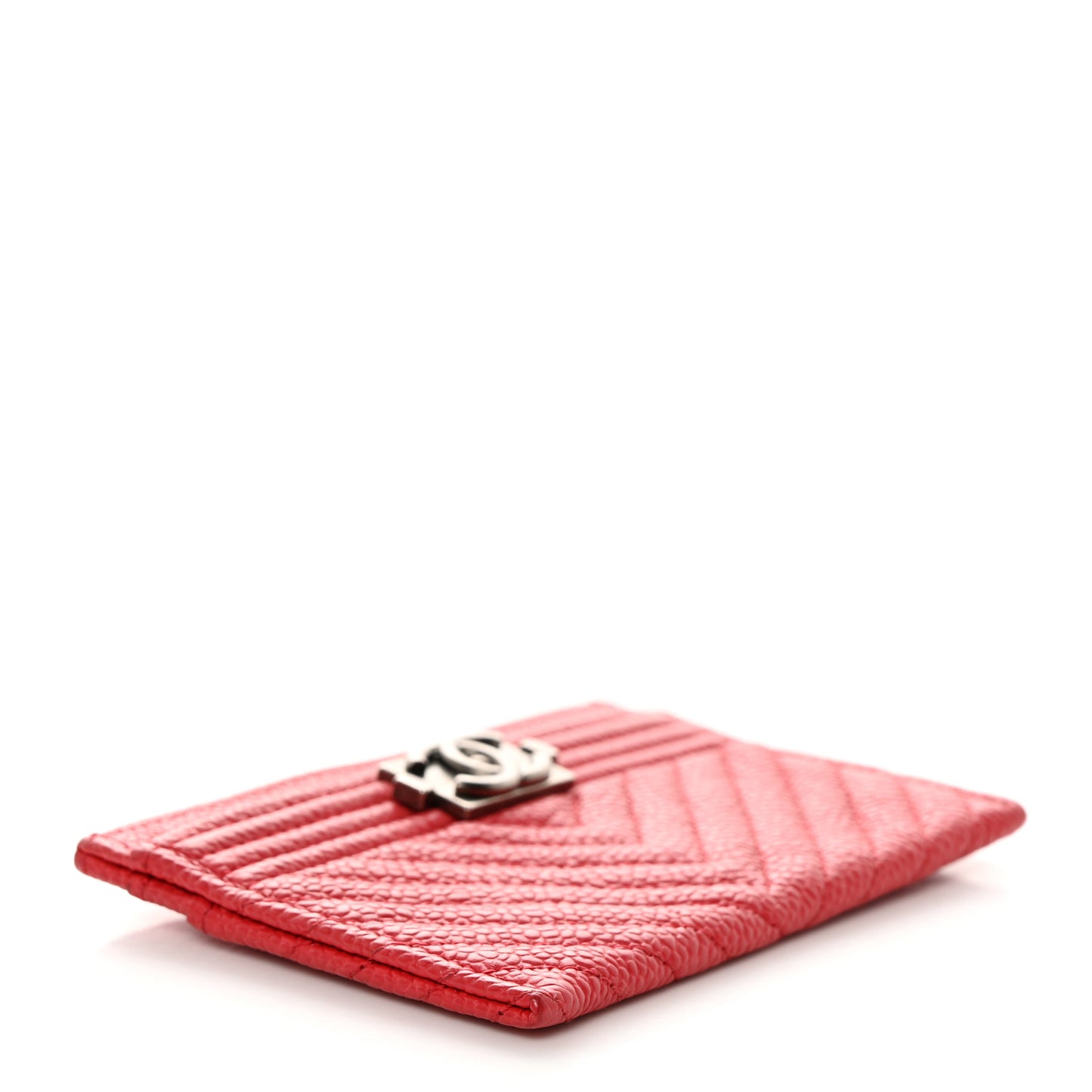Caviar Chevron Quilted Boy Card Holder Red
