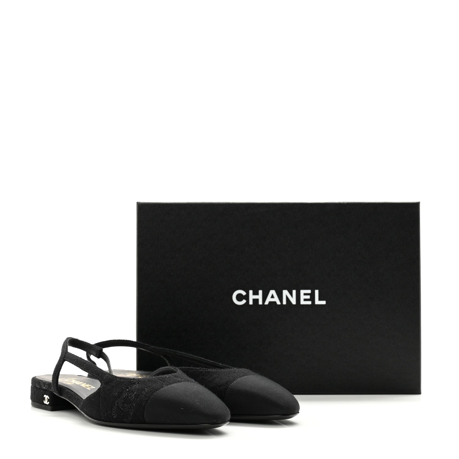 Chanel Wool Grosgrain Cap Toe CC Logo Slingback Flats 39.5 Black 8 of 8