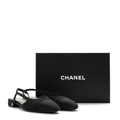 Chanel Wool Grosgrain Cap Toe CC Logo Slingback Flats 39.5 Black 8 of 8