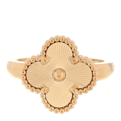 Van Cleef & Arpels 18K Yellow Gold Guilloche Vintage Alhambra Ring 55 7.25 1 of 4