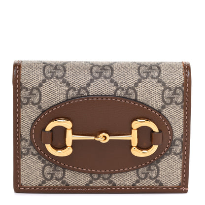 Gucci GG Supreme Monogram Horsebit 1955 Card Case Wallet Beige Ebony Brown Sugar 1 of 8