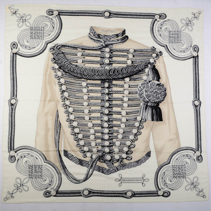 Hermes Cashmere Silk Brandebourgs Scarf 140 Blanc Noir Mastic 2 of 6