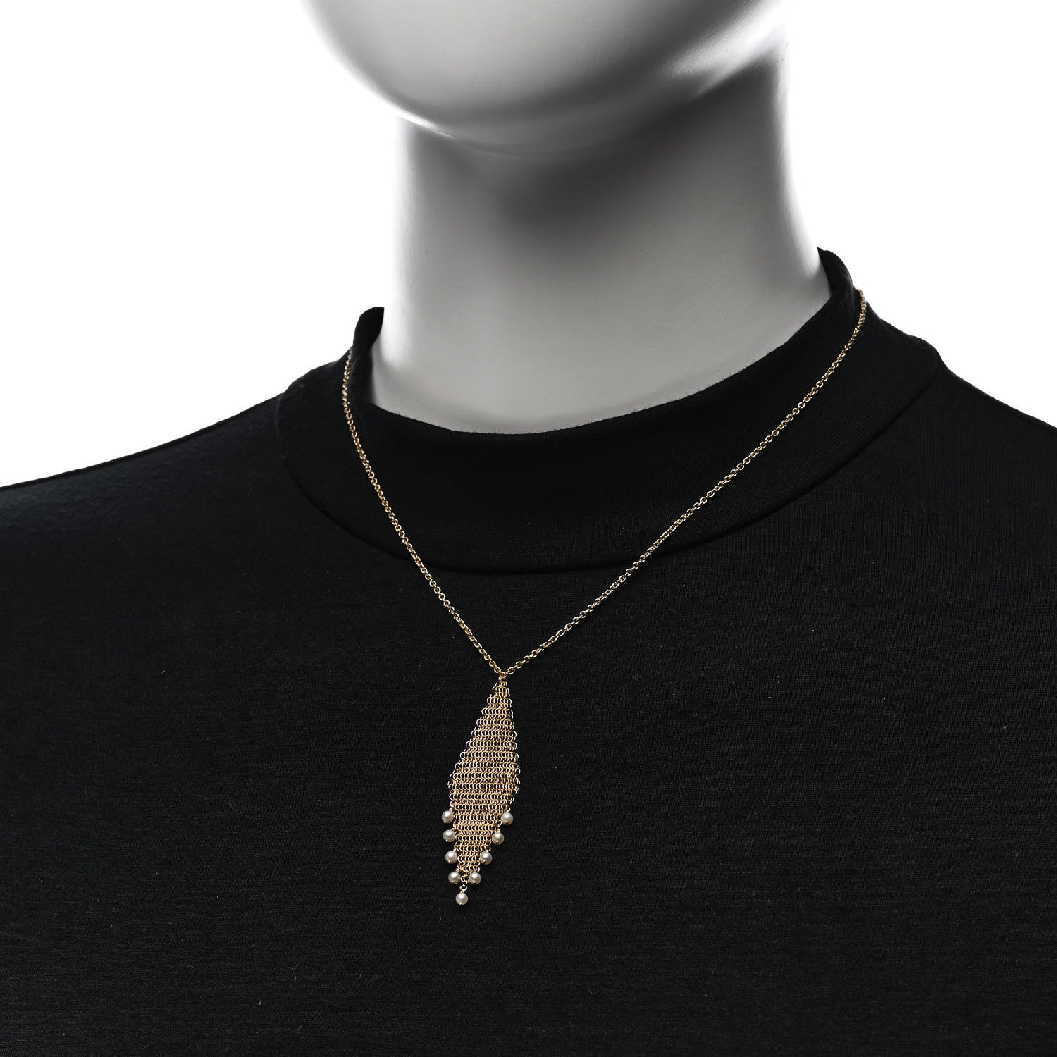 Tiffany 18K Yellow Gold Freshwater Cultured Pearl Elsa Peretti Mesh Fringe Pendant Necklace 2 of 5