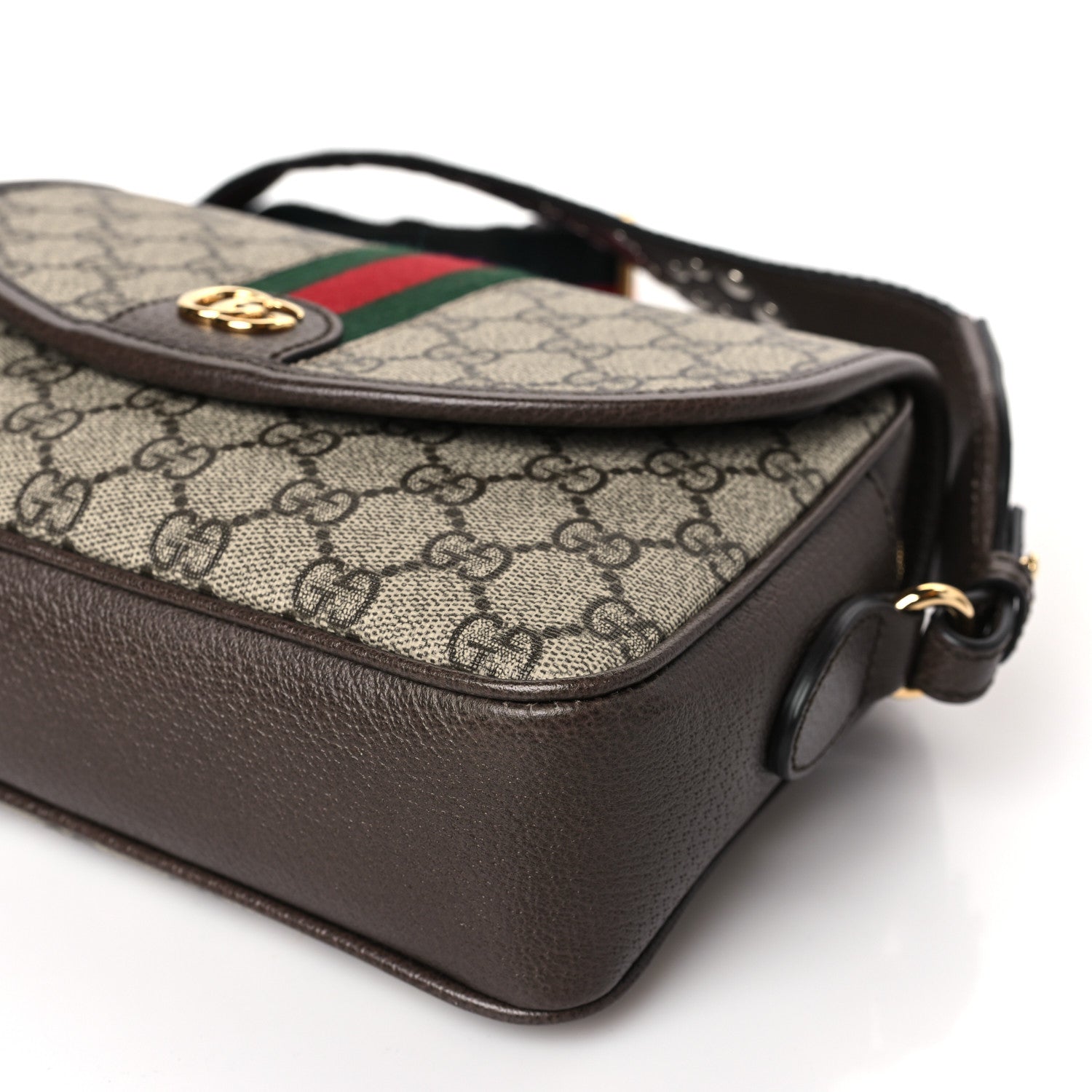 Gucci GG Supreme Monogram Textured Dollar Calfskin Web Studded Mini Ophidia Flap Shoulder Bag Beige Ebony New Acero 9 of 9