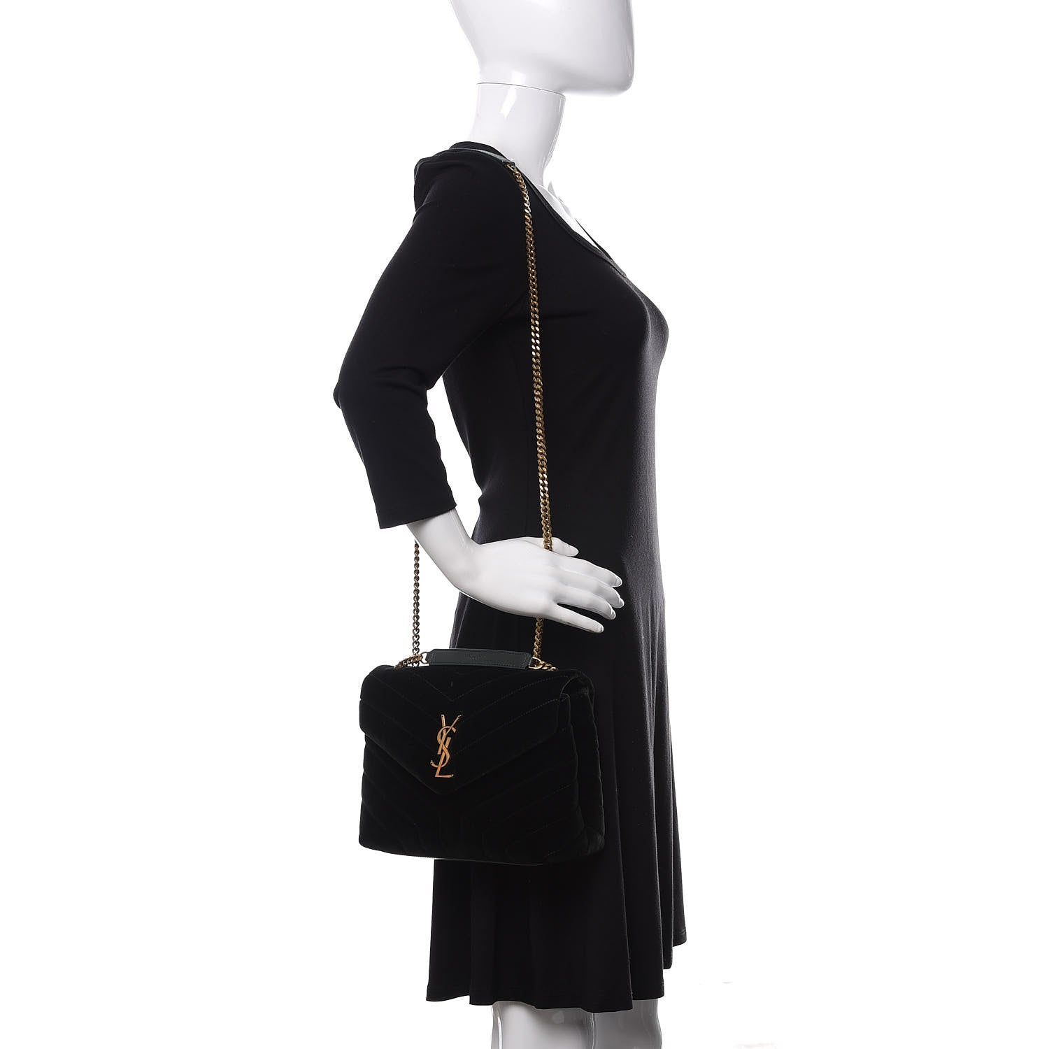 Saint Laurent Velvet Y Quilted Monogram Small Loulou Chain Satchel Dark Green 2 of 9