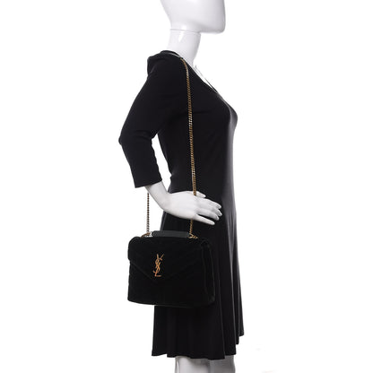 Saint Laurent Velvet Y Quilted Monogram Small Loulou Chain Satchel Dark Green 2 of 9
