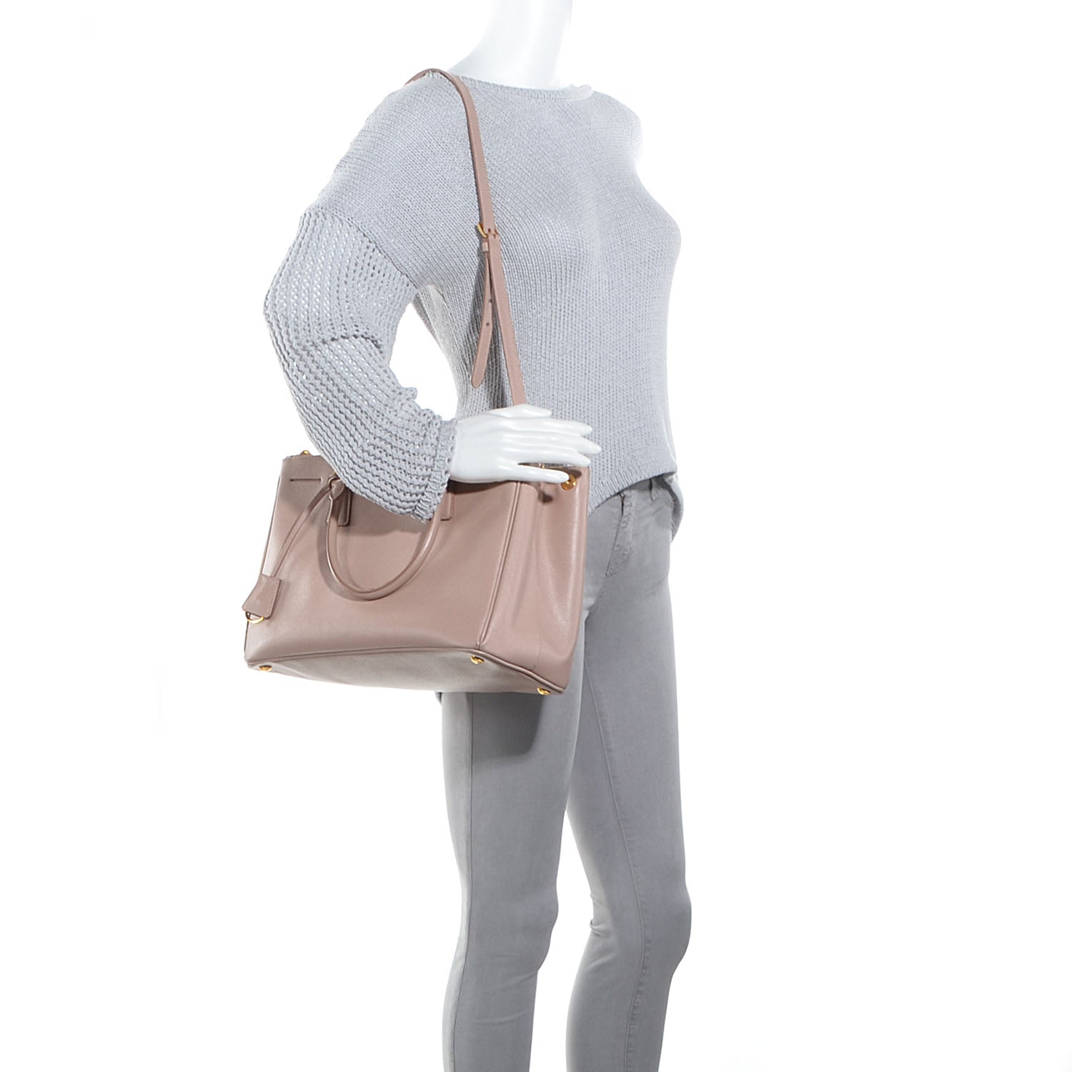 Prada Saffiano Lux Medium Double Zip Tote Cammeo 2 of 9