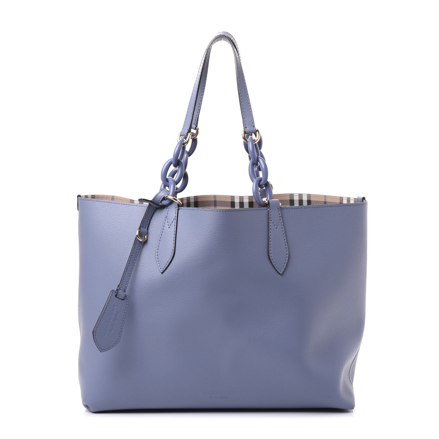 Burberry Calfskin Haymarket Check Medium Reversible Tote Slate Blue 1 of 17