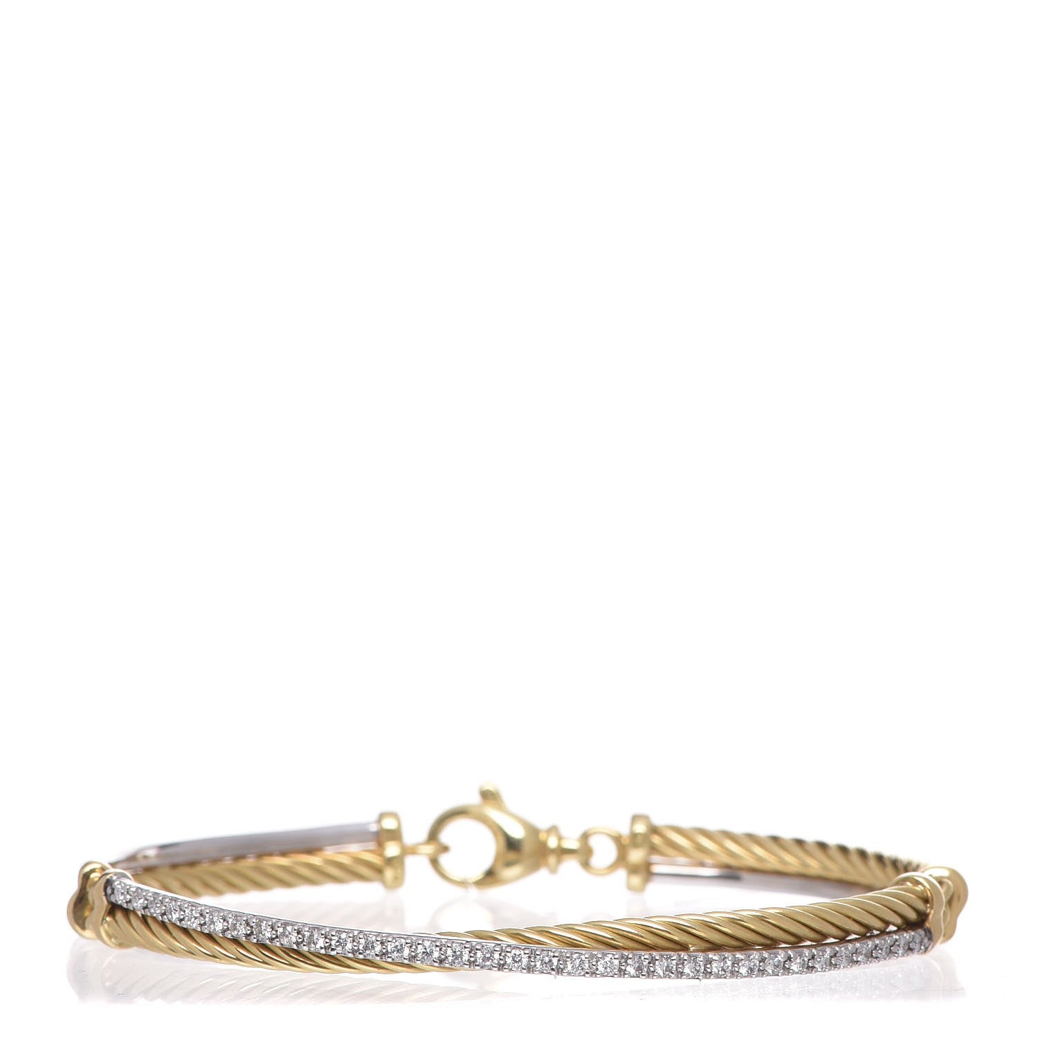 David Yurman 18K White Yellow Gold Diamond Crossover Bracelet 1 of 12