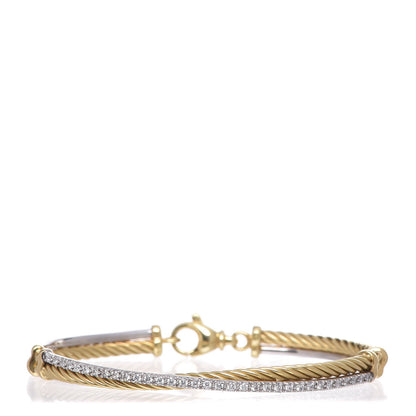 David Yurman 18K White Yellow Gold Diamond Crossover Bracelet 1 of 12