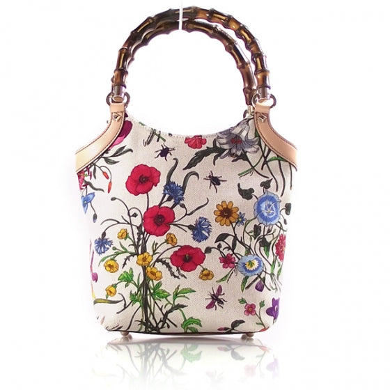 Canvas Bamboo Flower Garden Tote White