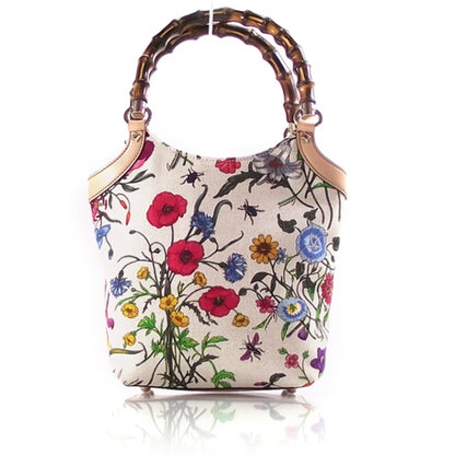Gucci Canvas Bamboo Flower Garden Tote White 1 of 10