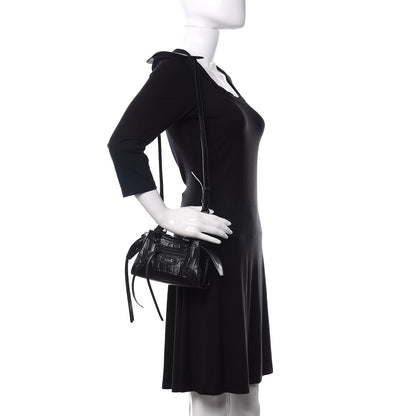 Balenciaga Semi Shiny Calfskin Crocodile Embossed Neo Classic Black Hardware Nano City Crossbody Black 2 of 10