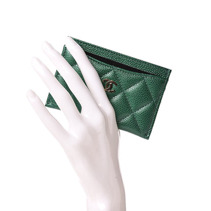 Chanel Metallic Caviar Quilted Card Holder Green 2 of 8
