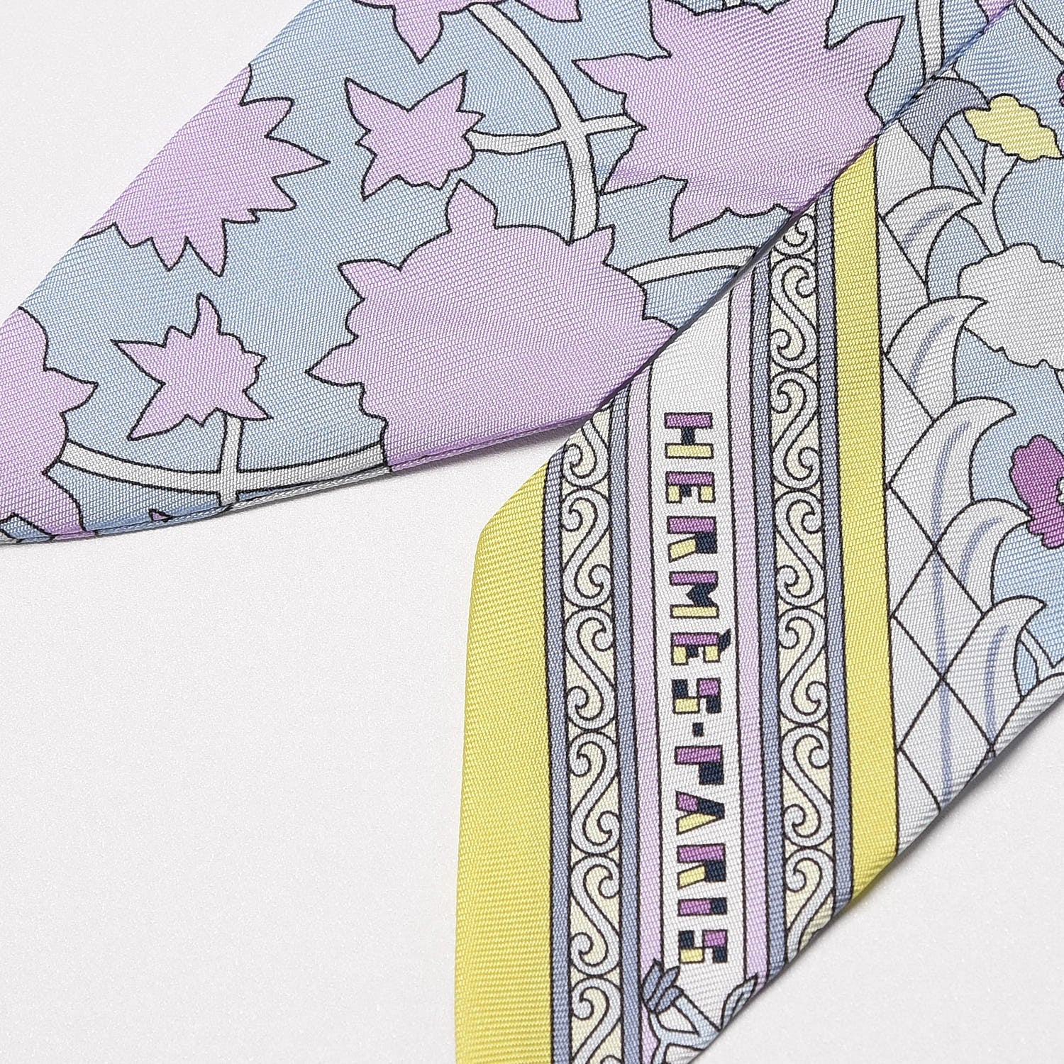 Hermes Silk Tapis Persans Twilly Rose Gris Bleuete Jaune Soufre 3 of 5