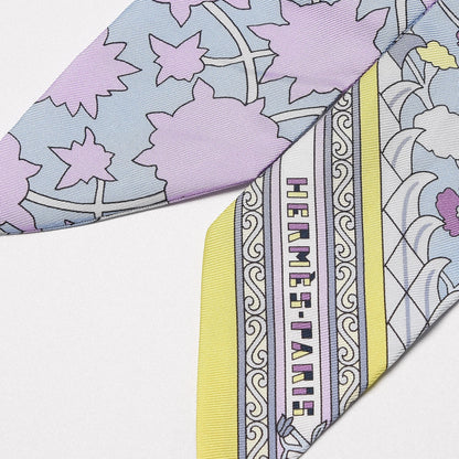 Hermes Silk Tapis Persans Twilly Rose Gris Bleuete Jaune Soufre 3 of 5
