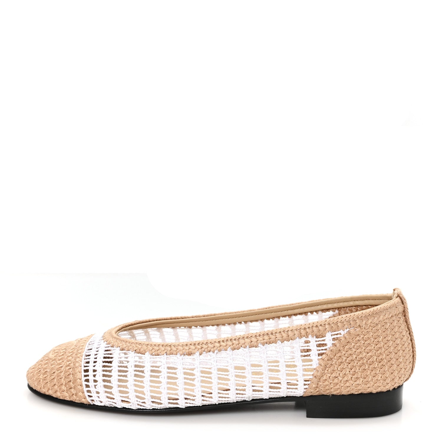 Chanel Raffia CC Cap Toe Ballerina Flats 36.5 White Beige 1 of 8