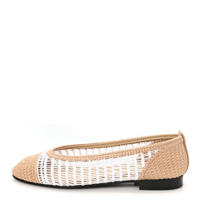 Chanel Raffia CC Cap Toe Ballerina Flats 36.5 White Beige 1 of 8