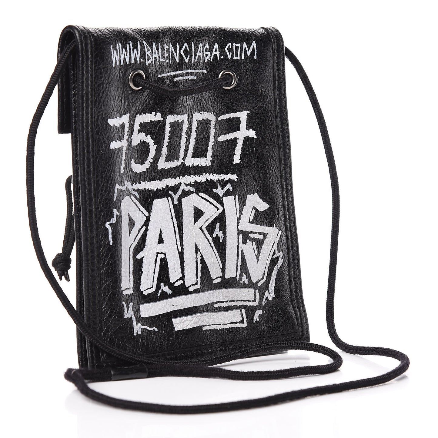 Agneau Graffiti All Over Small Explorer Pouch with Strap Black White