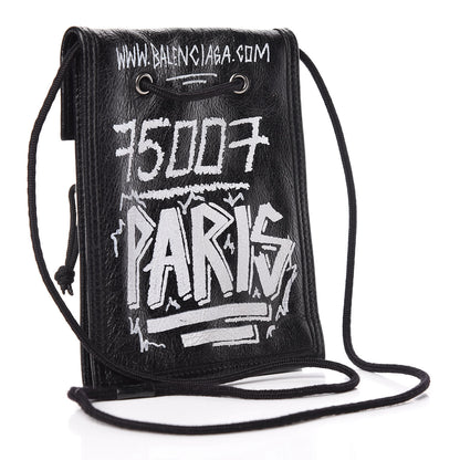 Balenciaga Agneau Graffiti All Over Small Explorer Pouch with Strap Black White 3 of 13