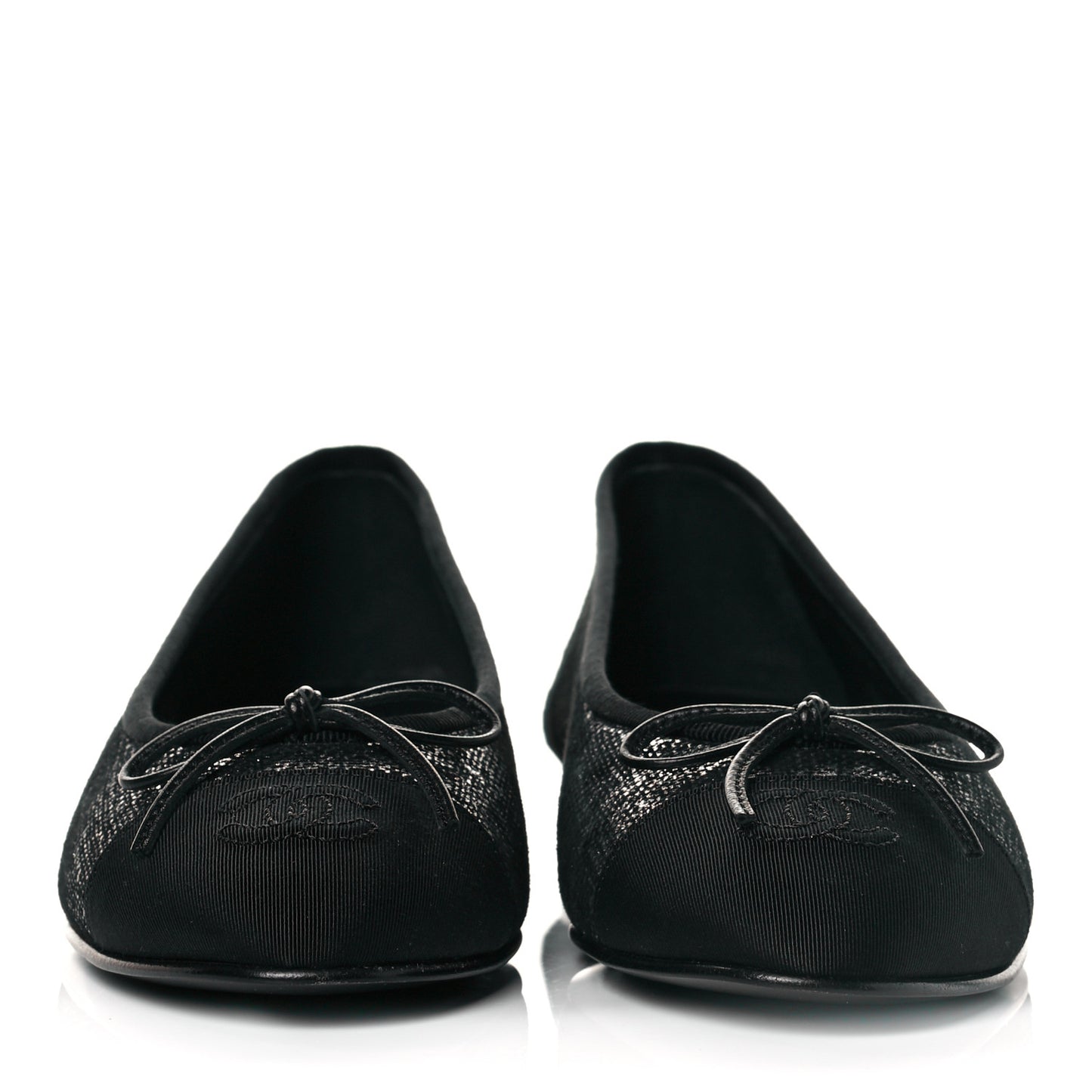 Suede Kidskin Grosgrain CC Cap Toe Ballerina Flats 36.5 Silver Black
