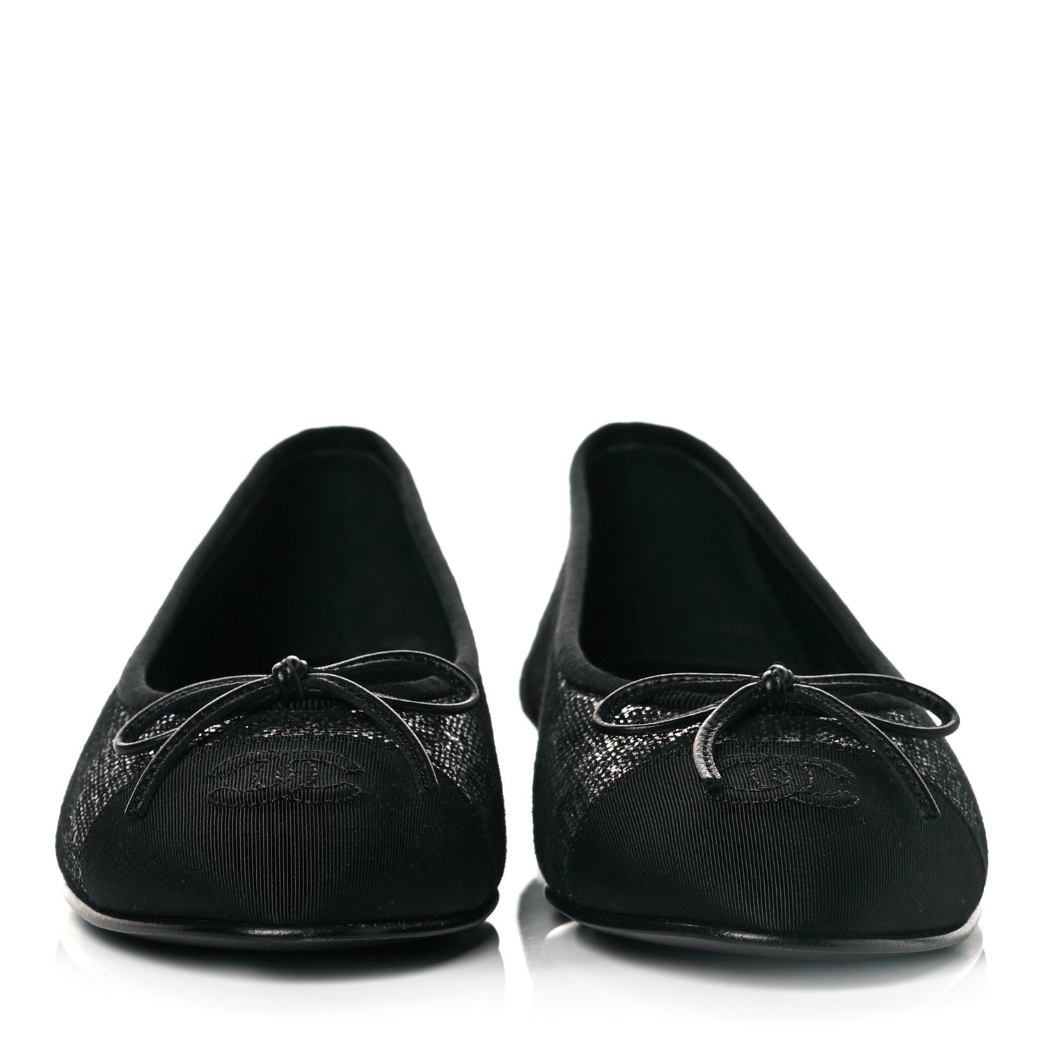 Chanel Suede Kidskin Grosgrain CC Cap Toe Ballerina Flats 36.5 Silver Black 2 of 10