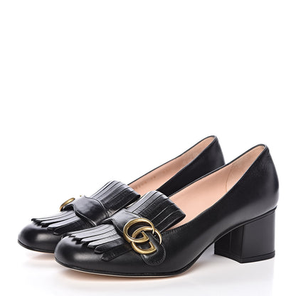 Gucci Malaga Kid GG Marmont Fringe 50mm Loafer Pumps 38 Black 3 of 9
