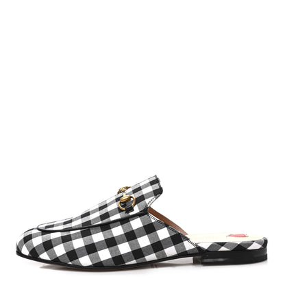 Gucci Cotton Gingham Womens Princetown Slippers 38.5 White Black 1 of 8