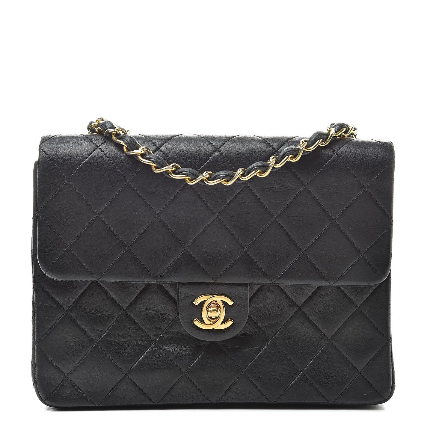 Lambskin Quilted Mini Square Flap Bag Black