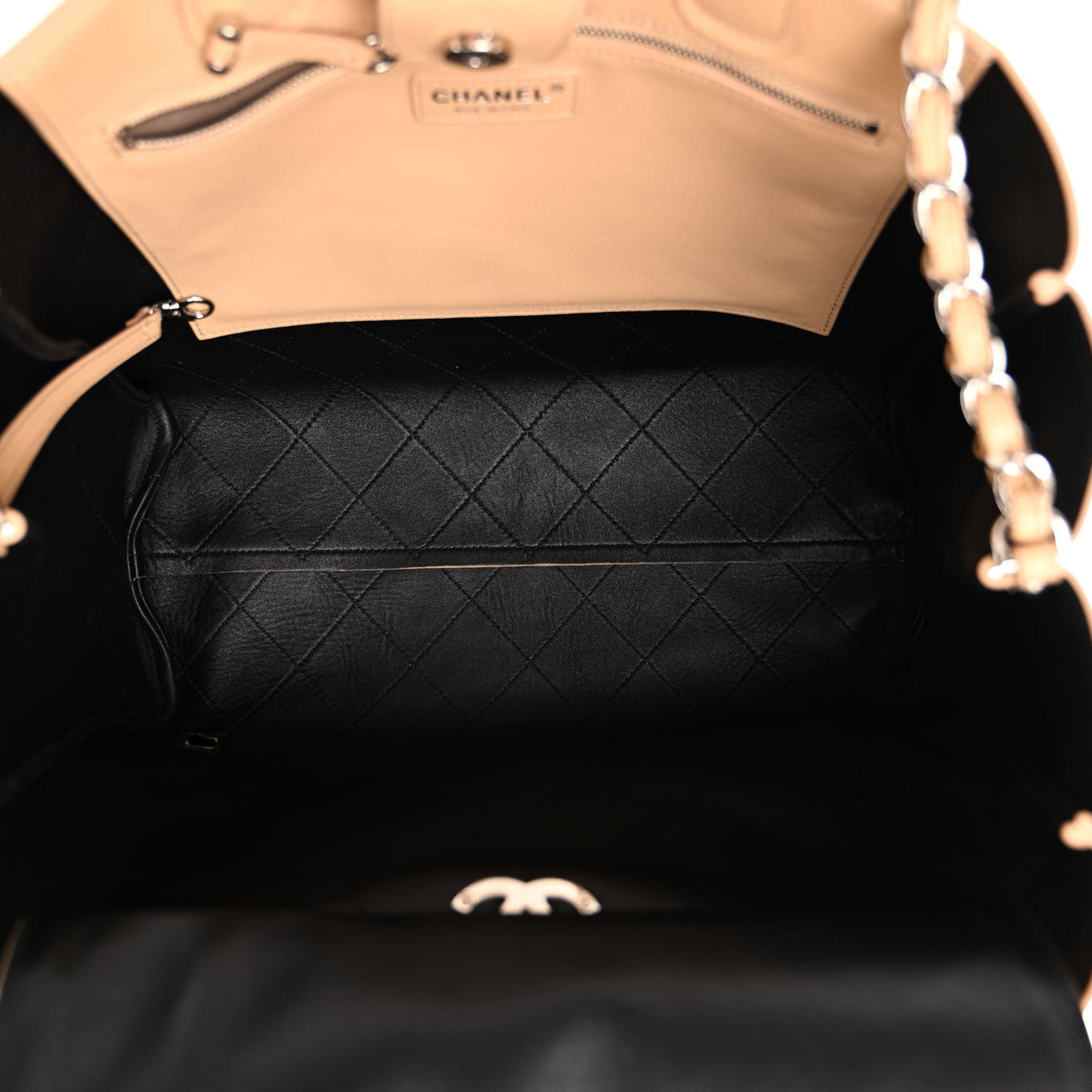 Caviar Stitched Large Shopping Tote Beige