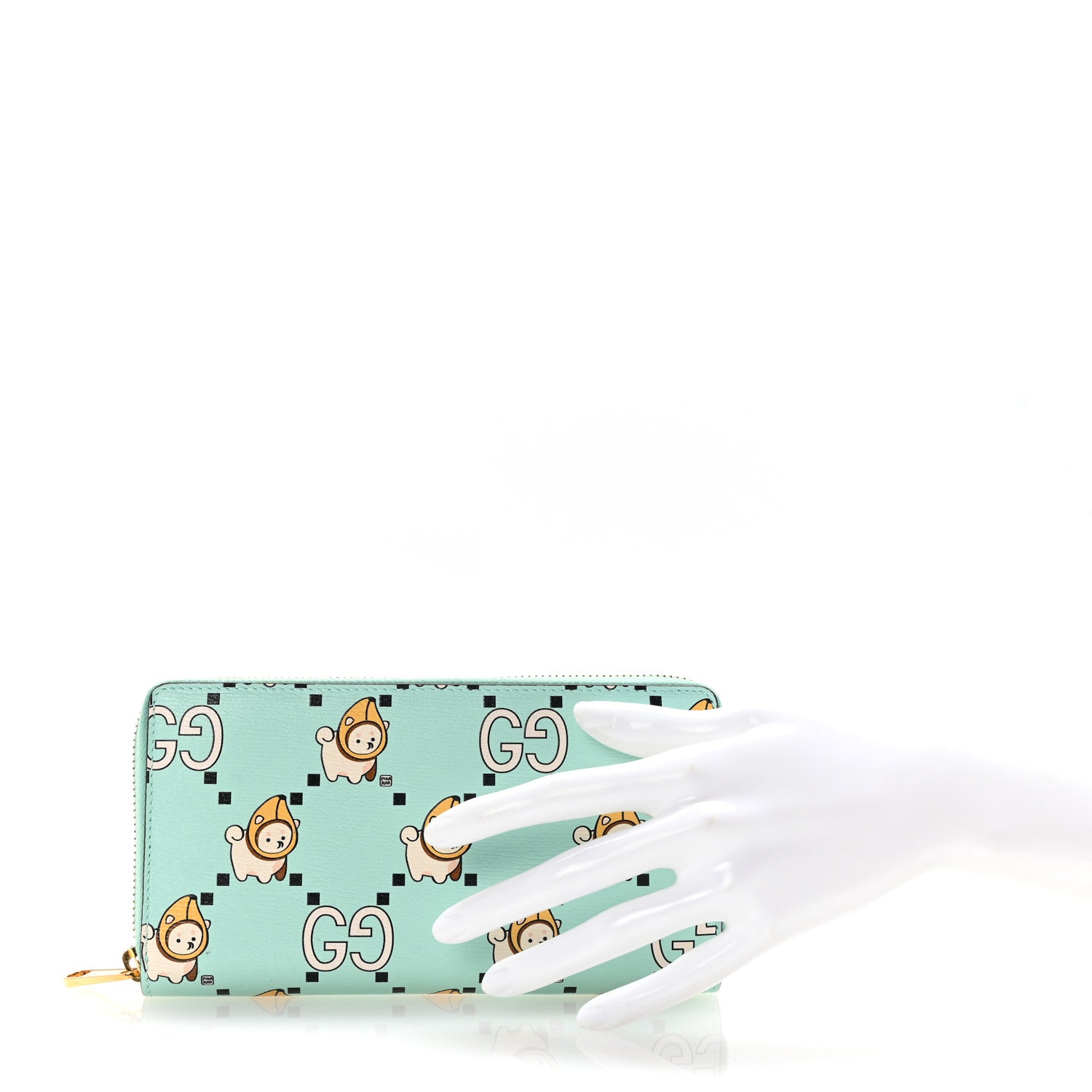 Gucci X PIKARAR Textured Dollar Calfskin Animal Print Zip Around Wallet Green 2 of 8