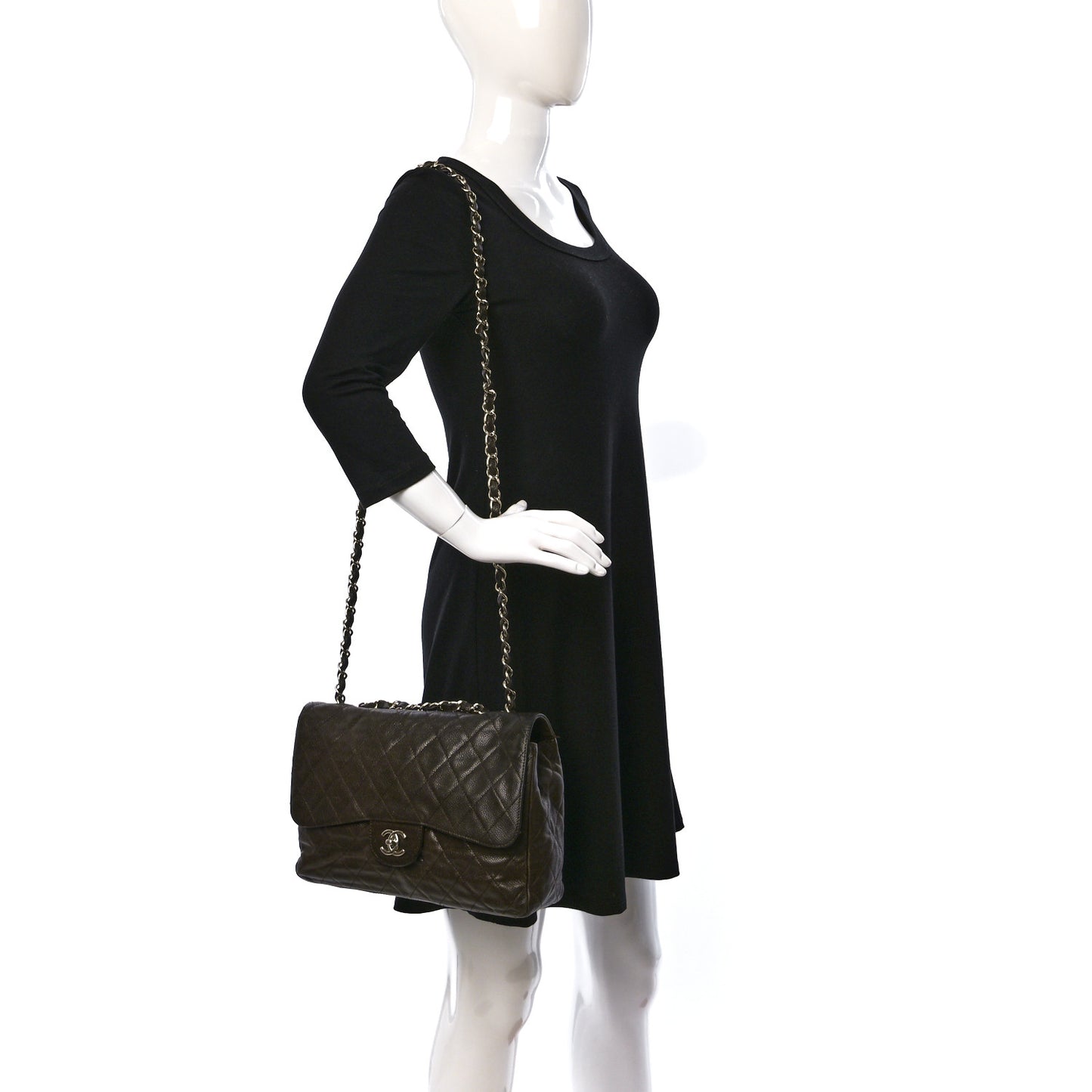 Caviar Quilted Jumbo Single Flap Dark Brown