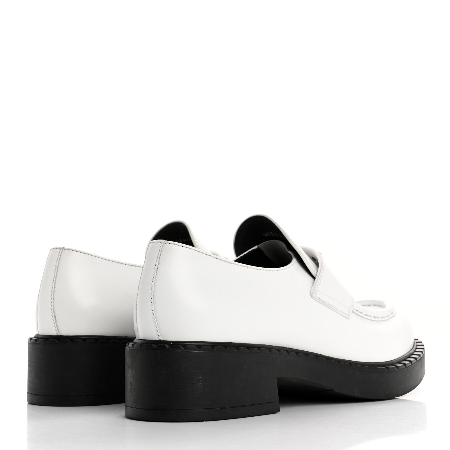 Prada Brushed Calfskin Metal Triangle Logo 20mm Loafers 39.5 White 5 of 13