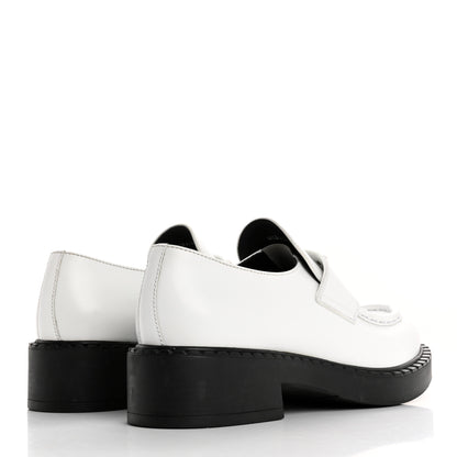Prada Brushed Calfskin Metal Triangle Logo 20mm Loafers 39.5 White 5 of 13