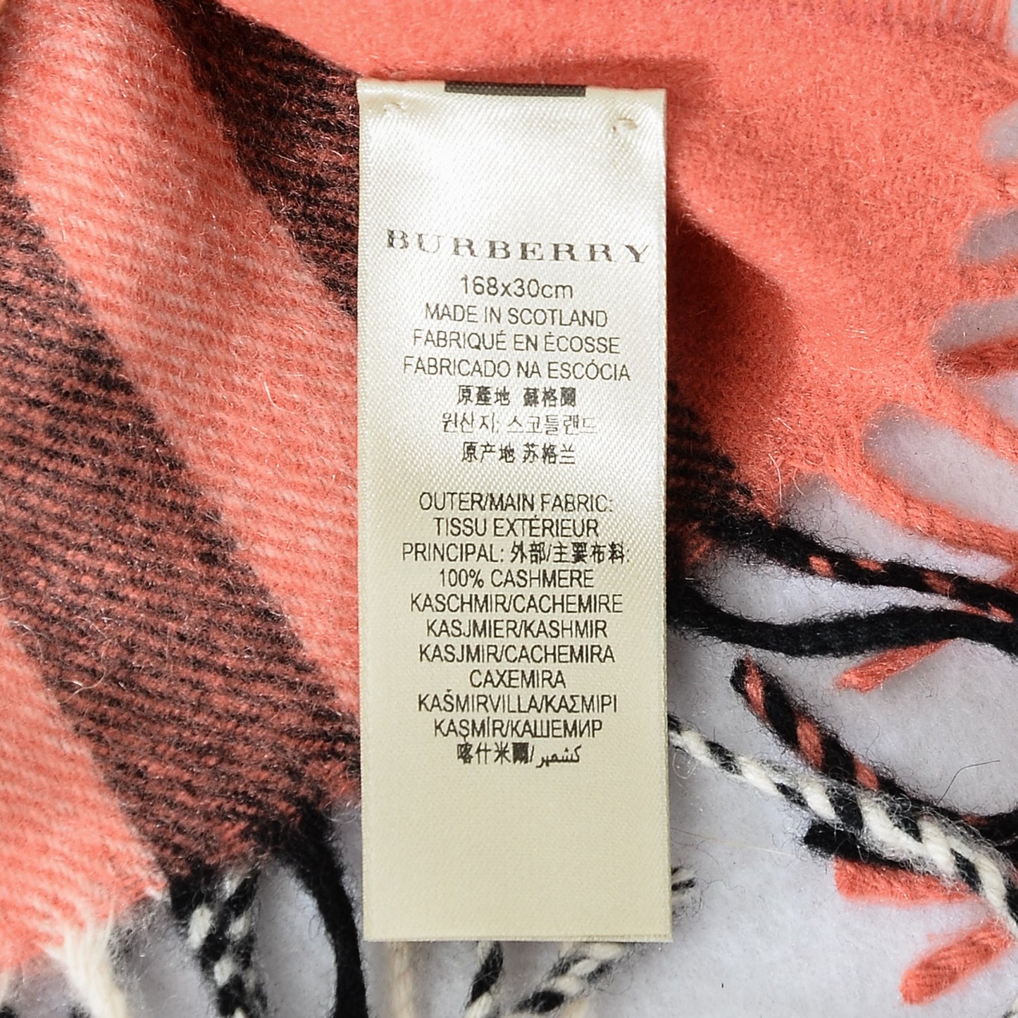 Cashmere Giant Check Scarf Pink