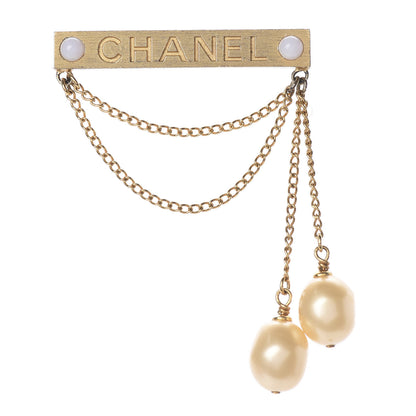 Chanel Pearl Logo Chain Brooch Gold 1 of 3