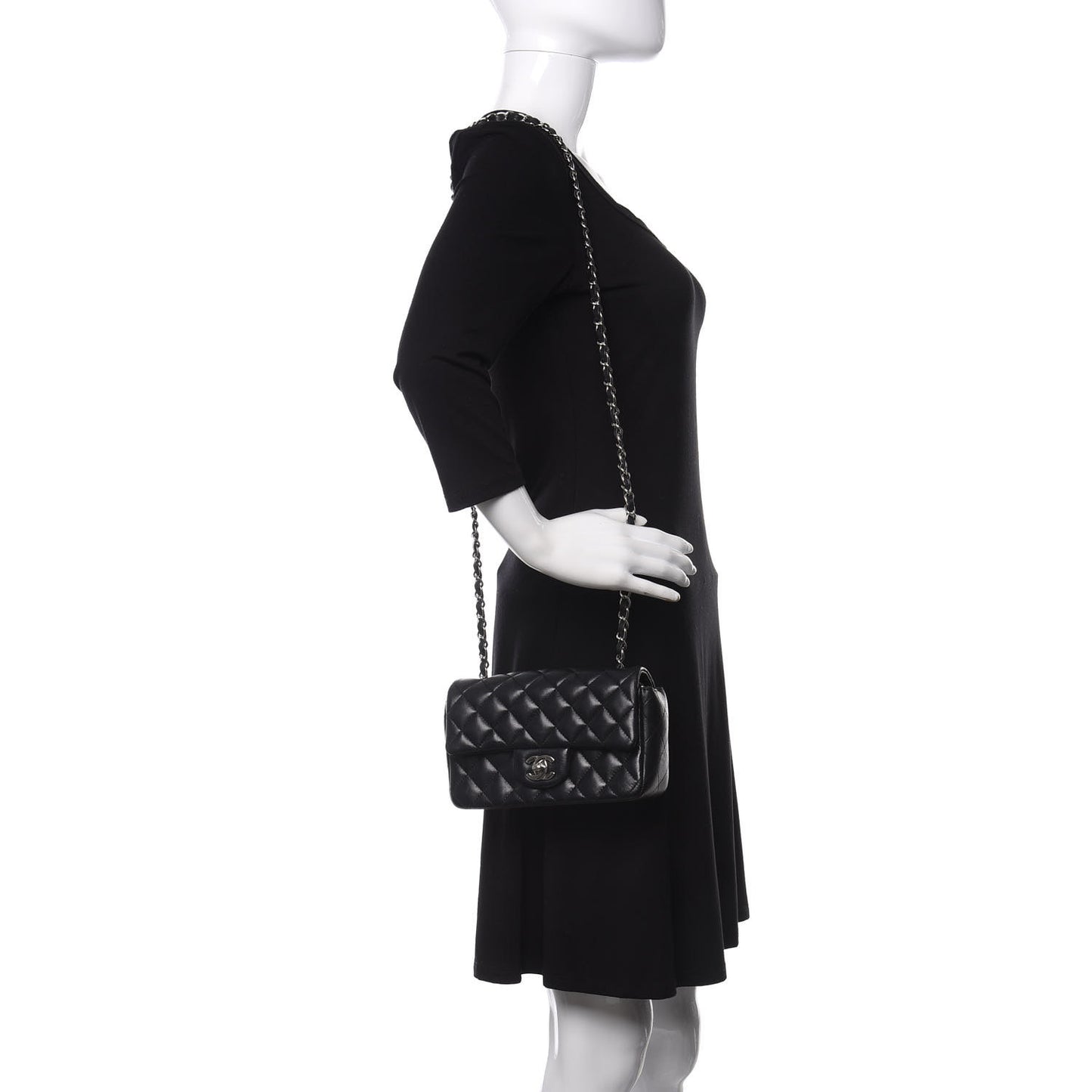 Lambskin Quilted Mini Rectangular Flap Black